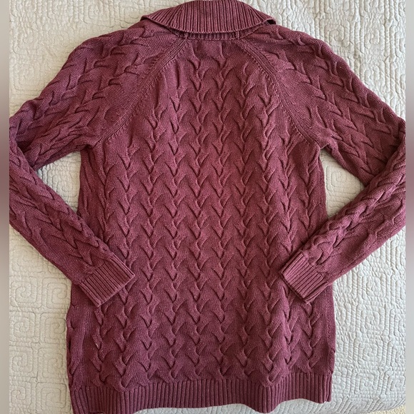 Lands' End Women's Cable Knit Dark Purple Cardigan - Picture 2 of 3